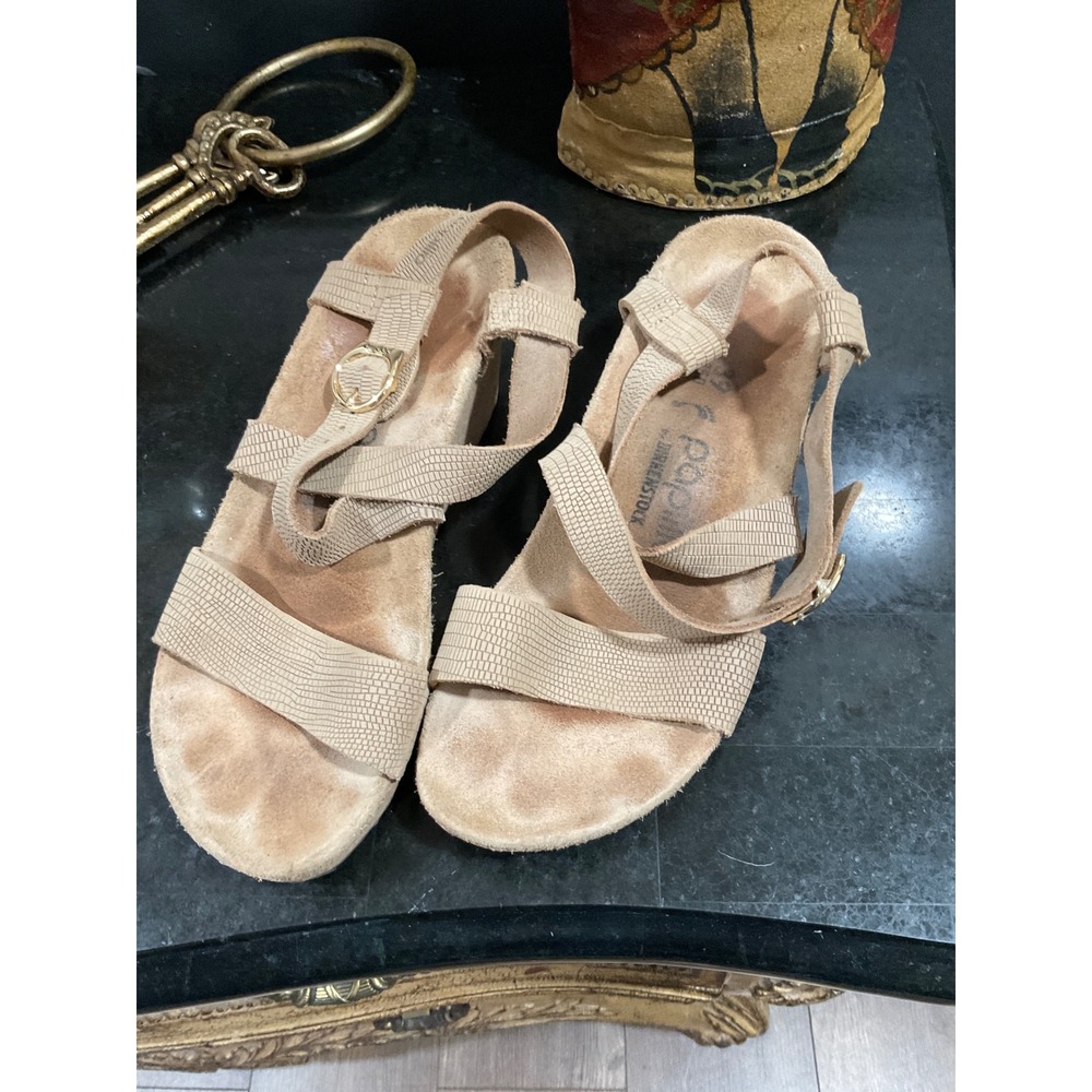 Birkenstock Papillio Tan Lizard Embossed Leather Wedge Sandals Size 39 L10 M8